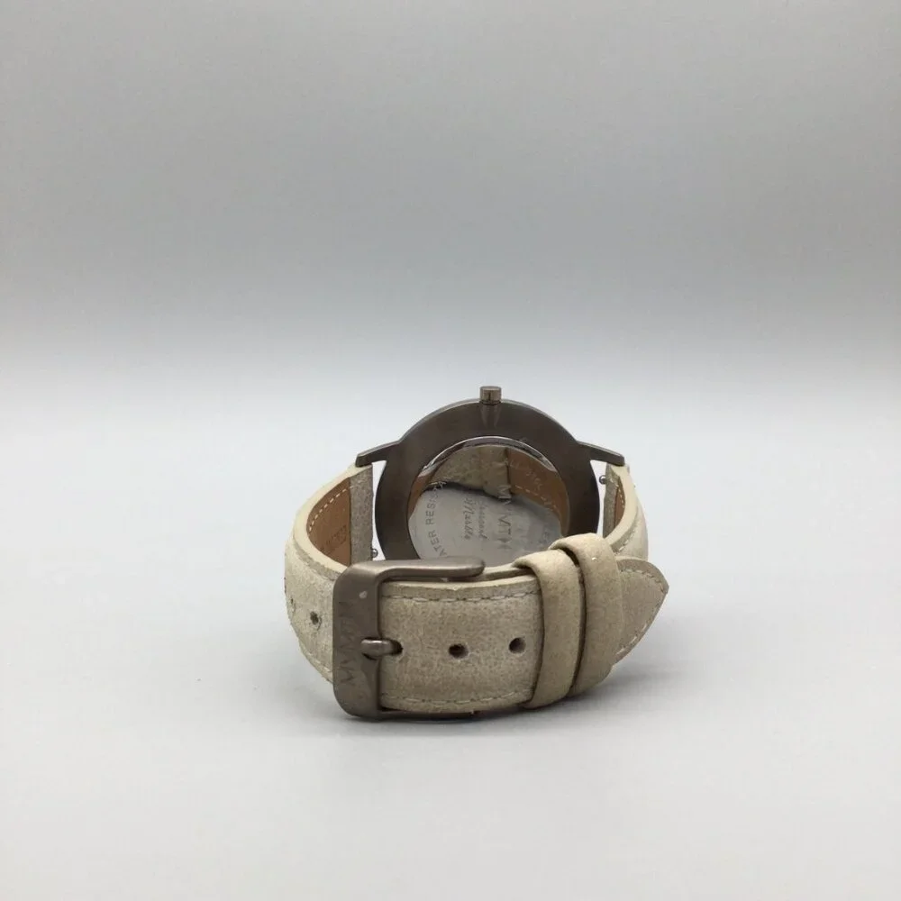 MVMT Crescent Marble Watch Men 38mm Silver Tone Tan Leather Band New Battery